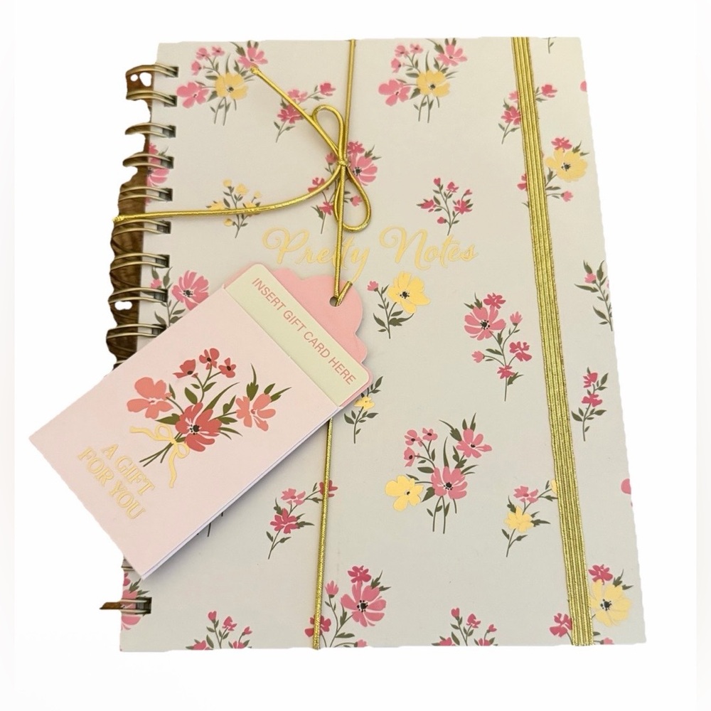 Floral Spiral Notebook/Journal with Gold Accents - Pretty Notes 8.5”x 6”